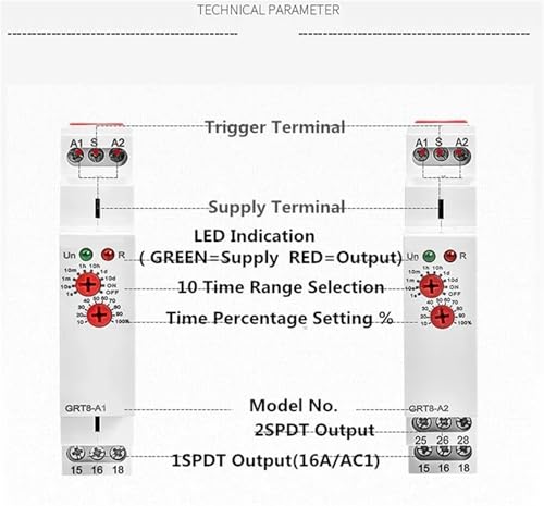Relais temporisé GRT8-A 230V pour tableau électrique sur Rail DIN
