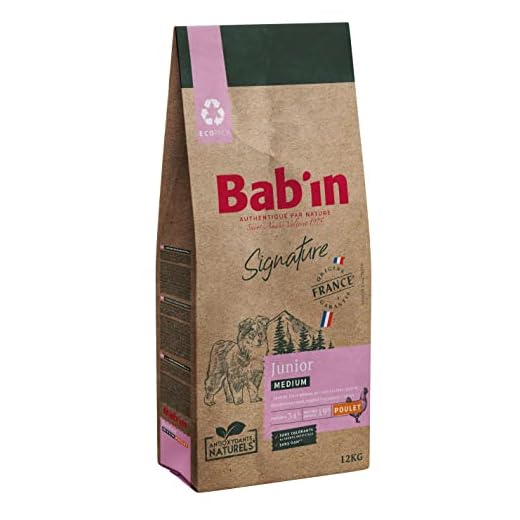 Bab'in Signature Médium Junior 12KG - Croquettes pour Chiot de Taille Moyenne et Chienne en Gestation - Naturelles, Saines et Équilibrées - Adaptées aux Besoins Nutritionnels - Riche en Poulet