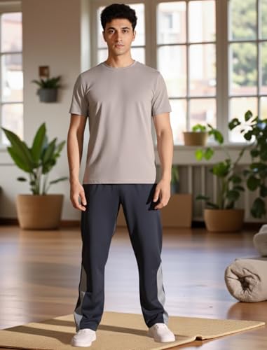 Image of Flapfit Men's Solid Pattern Spandex Track Pant with Ankle Length Drawstring Closure Type and Loose Fit Jogger Style