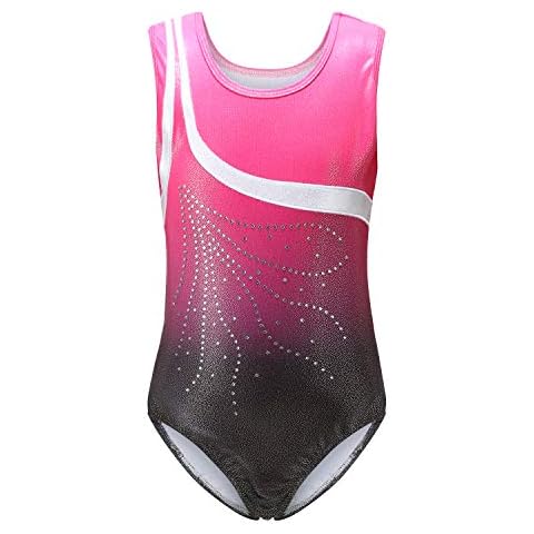 NO/A Girls Gymnastics Leotards Sparkling Dance Clothes Gradient Embroidery Sportswear 5-14 Years old (Sleeveless Pink, 13-14 Years) Cover