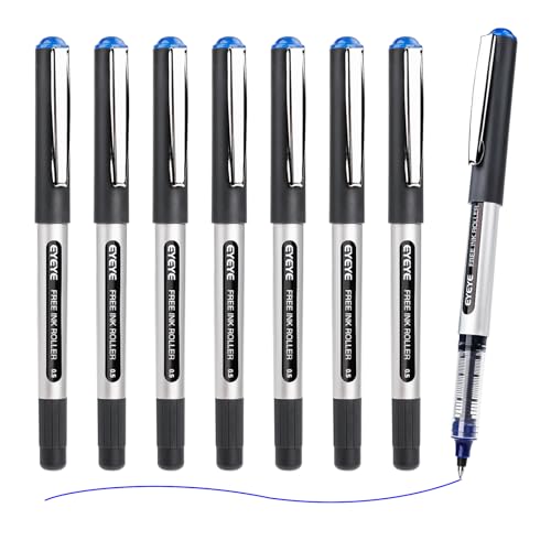 EYEYE Blue Ink Rollerball Pens Extra Fine Point Quick Dry, 8 Pack 0.5mm Liquid Ink Pen Fine Point Smooth Writing Pens for Journaling, Note Taking, Office, School Supplies