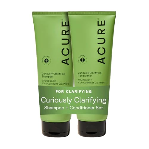 Acure Curiously Clarifying Shampoo and Conditioner Set - Daily Deep Cleansing & Hydrating Set for Women & Men, Detox for Oily Hair & Scalp Build Up, Paraben Free, Sulfate Free - 8 fl oz (2 Pack)