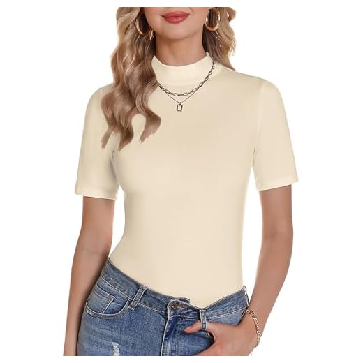 Totatuit Stehkragen Pullover Damen Elegant Strick T-Shirt Slim Fit Kurzarm Freizeitmode Oberteil für Frauen