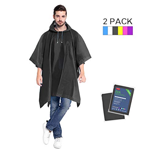 ANTVEE Rain Ponchos 2 Packs for Adults with Drawstring Hood - Reusable Rain