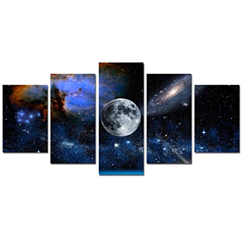Canvas Wall Art Moon Painting - Modern Artwork Blue and White Outspace...