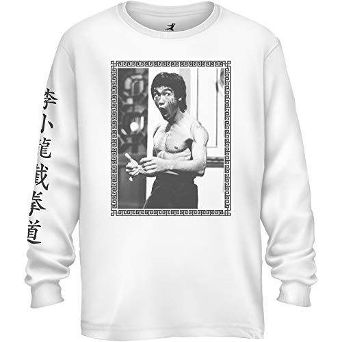 Bruce Lee Mens Mirror Shirt - The Way of The Intercepting Fist Graphic Long Sleeve T-Shirt (White, XX-Large)