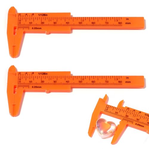 2 Pz Strumento di Misura in Plastica fai da te Calibro a Corsoio Mini Calibro a Corsoio Scorrevole Campo di Misura 80 mm, Adatto per Bottone, Giada, Misura Gioielli (Arancione)
