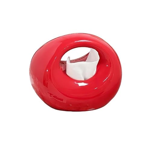 Tissue Holder Dispenser Ceramic Napkin Holder Unique Shape Suitable for Hotel, Bedroom, Kitchen for Living Room(Red)