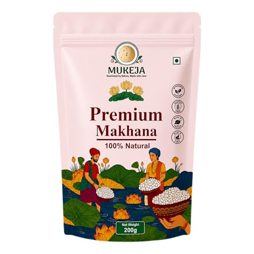 Image of MUKEJA Premium Raw Makhana 200g | Jumbo 6 Suta Phool Makhana | Handpicked Fox Nuts | Healthy Snack
