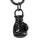 HAMANY Schmuck Edelstahl Boxhandschuh Boxhandschuhe Handschuhe Männer Anhänger mit Halskette,Herren Kette,Schwarz,mit 60cm Kette