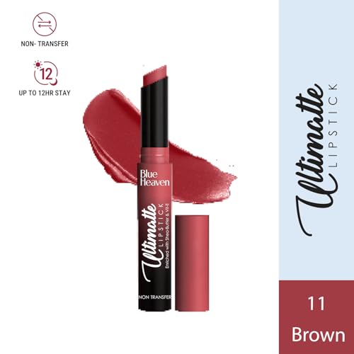 Image of Blue Heaven Ultimatte NonTransfer lipstick for women|Enriched with Shea Butter & Vitamin E| Matte Finish, Smudge Proof & Waterproof Long Lasting Lipstick Upto 12Hrs| 2.2g | 11 Brown