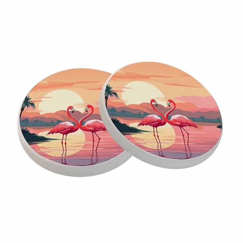 Pink Flamingos Coasters for Drinks Absorbent Ceramic Drink Coaster for Coffee Wooden Table Home Decor Set of 2