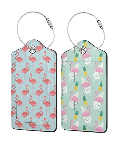 Image of 2 Pcs Luggage Tags for Suitcases, Pink Flamingos Luggage Tags Privacy Cover ID Label with Metal Loop, for Women Men Cruise Bag Travel Essentials