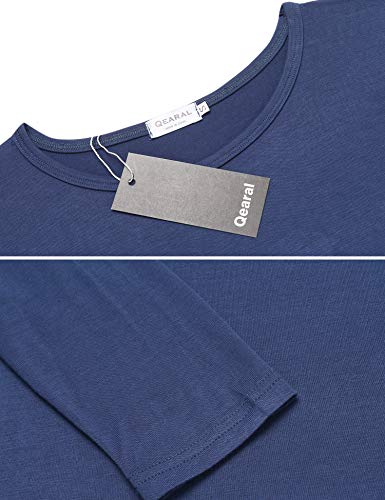 Qearal Women's Tops Long Sleeve Lace Trim O-Neck A-Line Tunic Tops (Navy Blue S)