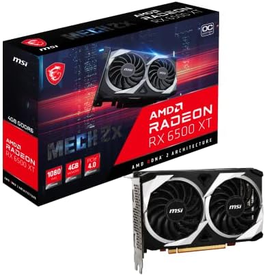 MSI Radeon RX 6500 XT MECH 2X 4G OC Gaming Graphics Card - 4GB GDDR6, 2825 MHz, PCI Express 4 x 4, 64-bit, 1 x DP v 1.4a, HDMI 2.1 (Supports 4K & 8K)