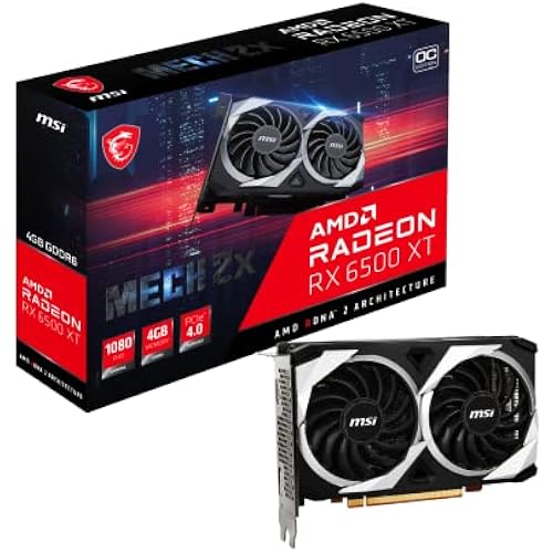 MSI Gaming AMD Radeon RX 6500 XT 64-bit 4GB GDDR6 DP/HDMI PCIe 4 Torx Twin Fans FreeSync DirectX 12 VR Ready OC Graphics Card (RX 6500 XT MECH 2X 4G OC)