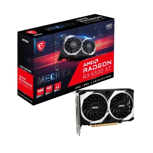 MSI Radeon RX 6500 XT MECH 2X 4G OC Gaming Grafikkarte - GPU 2685/2825 MHz, 4000MB DDR6 Speicher V508-003R Schwarz
