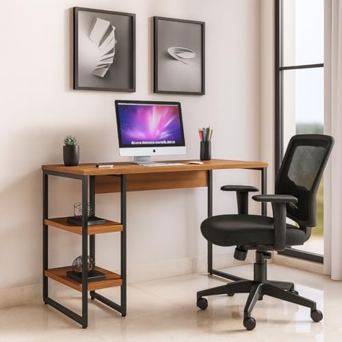 Mesa Escrivaninha Estilo Industrial com Prateleiras 100x50cm Escritório Moderno 100% MDF Premium Fre...