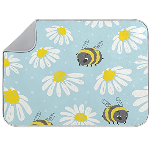 Vvfelixl G60257605P523C558S1114 Dish Drying Mat Bee And Flowers Dish Mat Microfiber Drying Mat cover