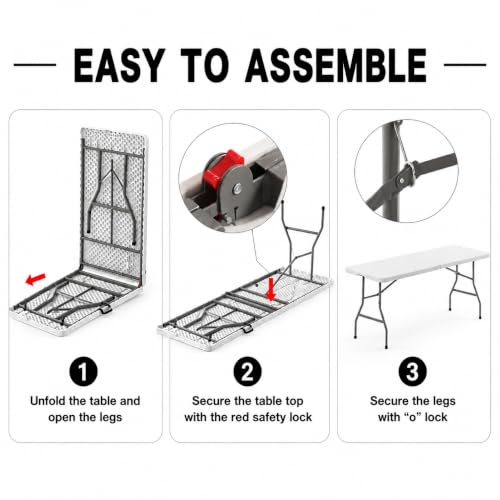 DOINUO 6 Foot Foldable Table with Built in Handle & Steel Legs by DOINUO - Used condition - Image 7