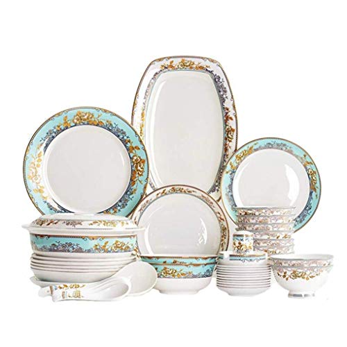 Platos de Cena, vajilla de cerámica, Juegos de vajilla de cerámica de 56 uds, Servicio de combinación de vajilla de Estilo palaciego Europeo Retro para 10 Personas