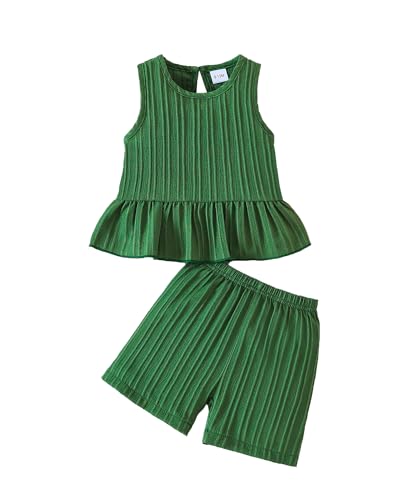 Image of Weebaby Baby Clothes Girl Toddler Summer Outfits Infant Casual Sleeveless Halter Ruffle Tank Cute Short Set Baby Clothing
