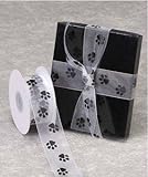 Sheer White Organza Ribbon with Black Paw Prints 1 1/2