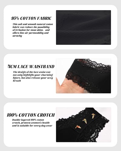 Image of Sth Big Womens Cotton Underwear Sexy Lace Brazilian Panties Soft Breathable Cotton Bikini for Ladies 6 Pack