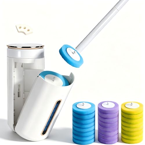 PFSLiang Escobilla Baño Desechable WC, Cepillo para Inodoro de Detergente, Toilet Brush Mango Largo Montado En La Pared, Adecuado para Piscina Fregona Lavabo (Un Soporte + 24pc reemplaza la Esponja)