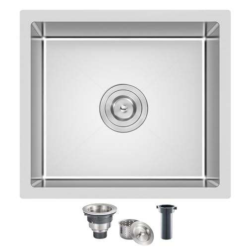 MENATT 18 x 18 inch Undermount Small Kitchen Sink, T-304 Stainless Steel Handmade Bar Sink, Single Bowl Kitchen Sink with Strainer, Brushed