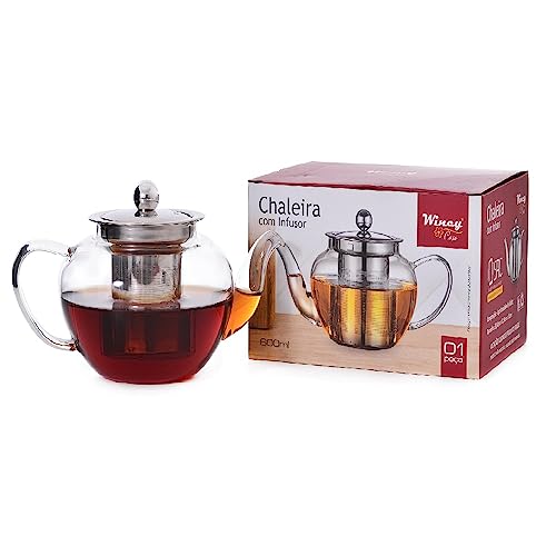 Chaleira Bule Vidro Inox C/Infusor Chá 600ml - Wincy