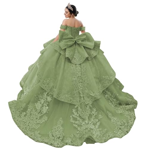 Mouccy Luxury Sage Green Quinceanera Dresses with Ruffles Lace 16 Dress