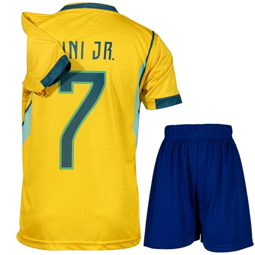 FRKN Trikot Brasilien No 7 Kinder Sonderausgabe Trikot mit Kurz, Fußball Trikot Set Jugendgrößen (Gelb 7,152)