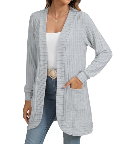 Image of YSYOKOW Cardigan Sweaters for Women Long Sleeve Open Front with Pockets | Long Cardigans for Women Lightweight Soft Casual Dressy Loose Fit Cardigan Sweater with Pockets for Work and Office
