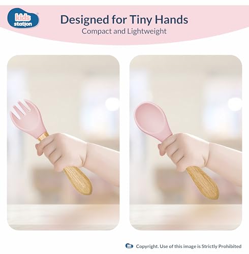 Image of Kids Station 3 Piece BPA-Free Silicone Baby Feeding Set - Baby Plate - Spoon and Bowl - Make Mealtime Fun - Microwave Safe - Unbreakable Eco-Friendly - Organic & Natural (Plate (Set of 3), Light Pink)