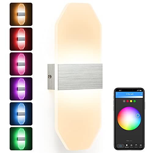 Led Wall Sconces Indoor-Rgb Dimming+Bluetooth Smart Wall Light Fixtures Modern Wall Lamps Hardwired With App Control, Music Sync, Stepless Dimmable Acrylic Sconces Wall Lighting For Bedroom Hallway #TOP8