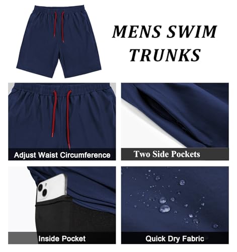 Image of Mens Swim Trunks with Compression Liner 2 in 1 Quick Dry Swimming Shorts Swimwear Bathing Suits with Pockets