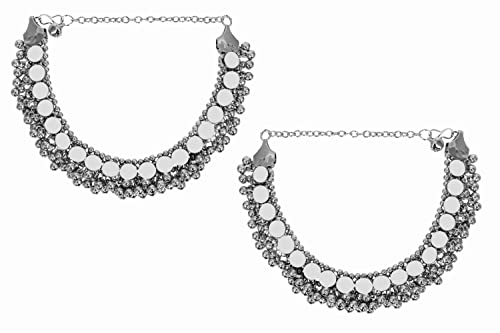 Jewel India Indian Traditional Ethnic Fashion Bollywood Silver Oxidized Party-Wear Wedding Beads Ghungroo Mirror Banjara Payal Anklet For Girls Women #TOP1