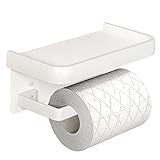 Toilettenpapierhalter Ohne Bohren mit Ablage, Valdivia klopapierhalter Aluminiumlegierung WC Rollenhalter Wandhalterung klorollenhalter wc Papier Halterung für Küche und Badzimmer-weiß