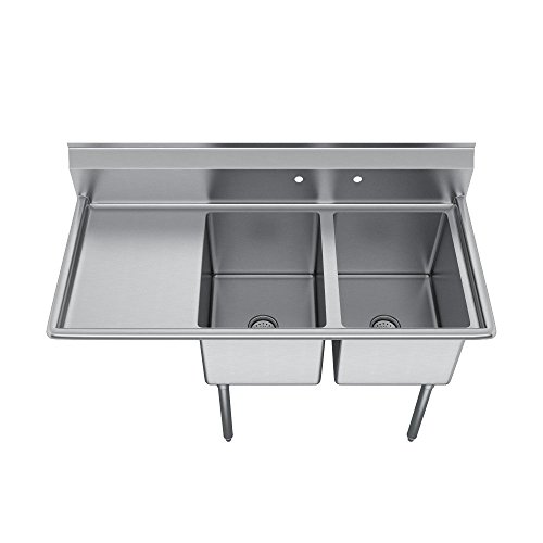 Elkay Foodservice E-Series 2-Compartment Sink, 18" Left drainboard, 16"L x 20"W x 12"D (E2C16X20-L-18X)