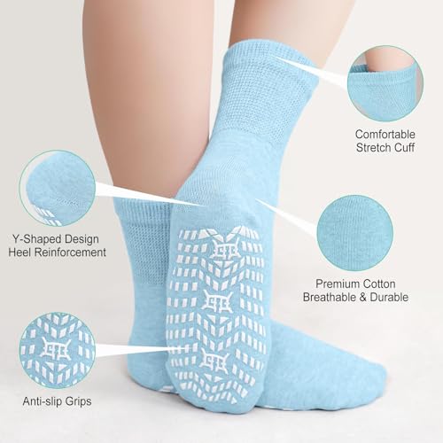 Image of CaiDieNu Non Slip Socks for Women: Non Skid Grip Socks for Elderly Hospital | Non Binding Grippy Crew Slipper Socks for Pregnant & Daily Wear, Wide Grippers Prevent Falls, Great Gifts for Seniors 5 Pairs