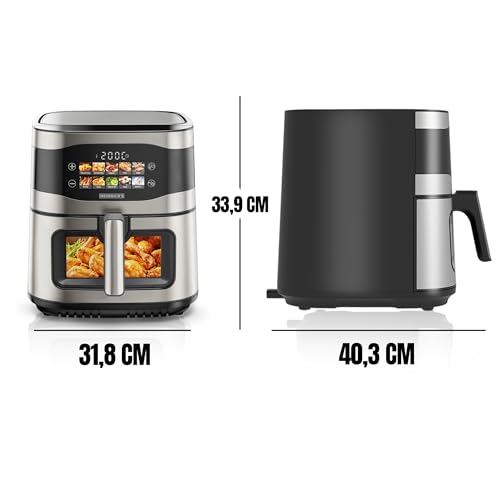 HEINRICHS Heißluftfritteuse, 9 Liter XXL Air Fryer, 10in1 Heißluftfritteuse, LED-Display mit Sensor-Touch Bedienung, fettfreie Zubereitung, inkl. Timer, platzsparend, spülmaschinenfester Korb, 1800W - 0
