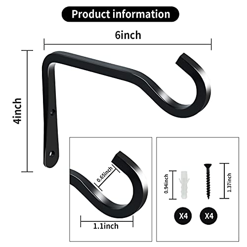 Payanwin 2 Pack Wall Hook Plant Hanger Bracket, Metal Decorative Hooks Lantern Wall Hanger for Hanging Planters Bird Feeders Wind Chimes, Home Decoration Indoor Outdoor Plant Hook(Black)