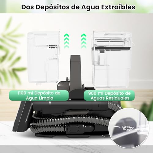 Miniatura 8 de Costway Aspiradora De Agua Tapiceria, Vaporeta Limpieza Hogar De 1800w, 17 Kpa, Depósito Agua Limpia De 1,1 L Y Agua Sucia De 0,9l, Limpiador A Vapor Con Agua Fría Y Caliente