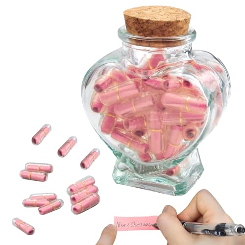 50PCS Capsule Letters Message in a Bottle Glass,Romantic Boyfriend Gifts,Capsule Message for Boyfriend/Girlfriend,Love Letter for Valentines Day,Birthday,Cute Anniversary(Pink Color)
