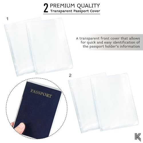 Image of Kraptick Polypropylene Passport Cover, Transparent & Waterproof Passport Cover, Passport Coverage Protector, Passport Covers with 2 Additional Pockets for Cards & Tickets (Pack of- 2)