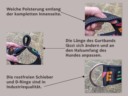 Bequemes Hundehalsband, weiche Polsterung breit 5cm, Zugstopp verstellbar, sicheres Martingale, Stoffhalsband sanft & leicht, braun (messing, bis 52cm Hals- 58cm Kopfumfang)