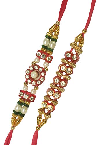 Purpledip Rakhi Set For Brother: Designer Marble Chowki Ganesha, Set of 2 Rakhi & Roli Chawal Tika (rakhi1e)2