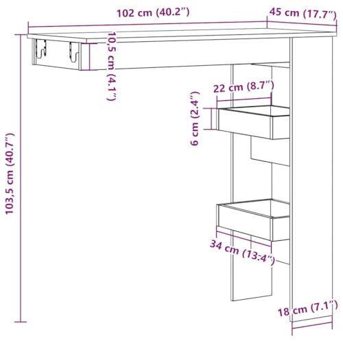 Mesa alta de madera de roble Artisan con 2 compartimentos de 102x45 cm 4