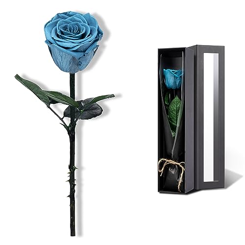 Image of Loyal Blue Flowers for Delivery Prime, Preserved Blue Roses Flower Gifts for Women, Real Roses Single Rose Gifts for Her, Mom Birthday Gifts from Daughter, Valentines Flowers